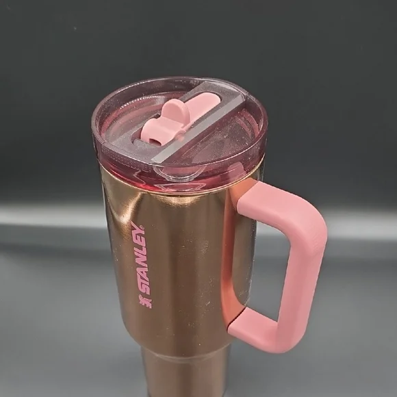 Stanley Metallic Bronze Travel Mug with Pink Handle - Picture 3 of 4